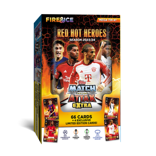 Velká dárková krabička Topps Match Attax Extra 2023/2024 Mega Tin 1 Red Hot Heroes