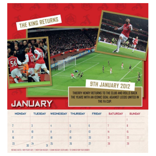 Stolní kalendář Arsenal FC 2023